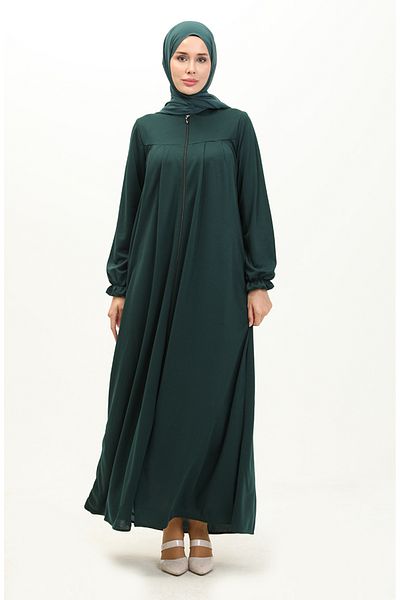 sefamerve Emerald Green Robe Ferace με φερμουάρ - 0702-01