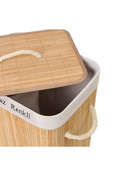 Simple Living Bambu Çift Hazneli Örme Çamaşır Sepeti - Bej - 80 lt