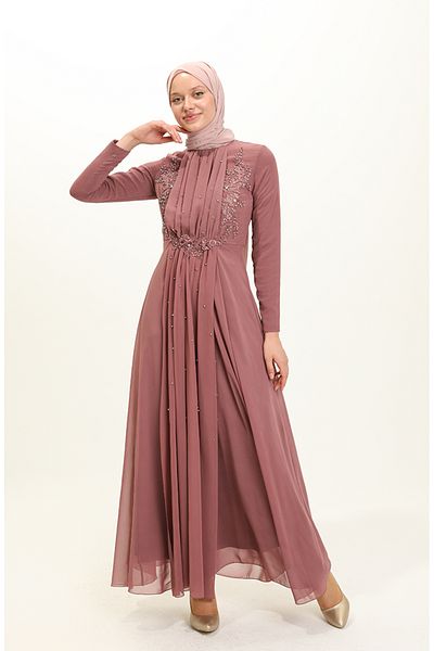 sefamerve Βραδινό φόρεμα Dusty Rose Beaded - 5589-03