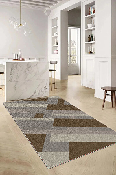 Hülya Home Mutfak Halısı Geometrik İskandinav Eskitmeli Dijital Baskı Yıkanab...