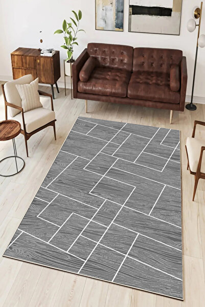 Hülya Home Salon Halısı Geometrik İskandinav Eskitmeli Dijital Baskı Yıkanabi...