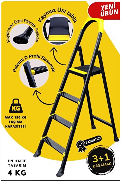 ELİDOLU EliDolu Leo Siyah Merdiven 3+1 Metal Basamaklı