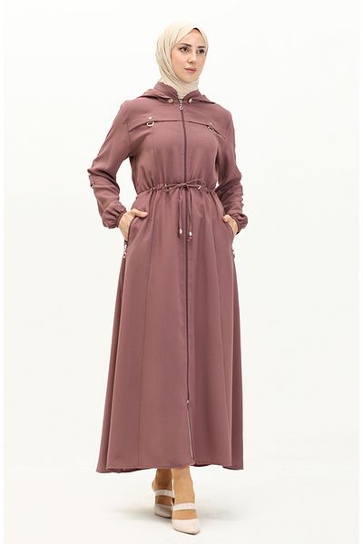 sefamerve Dusty Rose Hooded Waist Gathered Ferace - 61346-02
