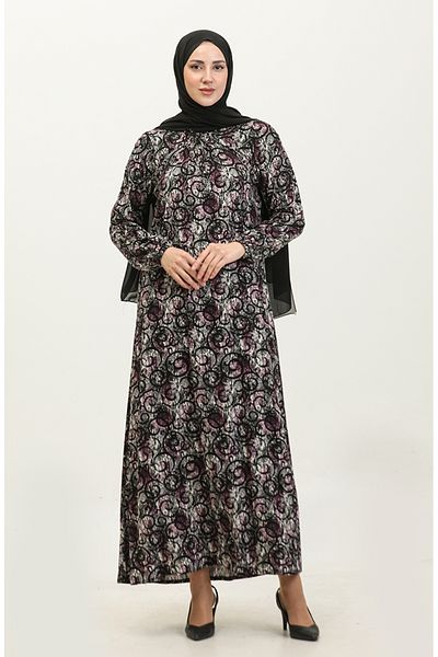 sefamerve Φόρεμα Viscose Print Plus Size - 44851L-01 Μαύρο Μωβ
