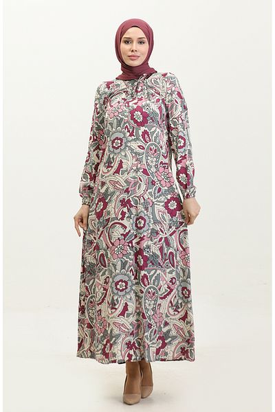 sefamerve Φόρεμα βισκόζης με στάμπα Dusty Rose Plus Size - 44851E-03