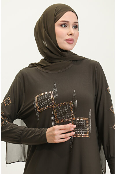 sefamerve Dilruba Sandy Taşlı Elbise 0349-01 Haki