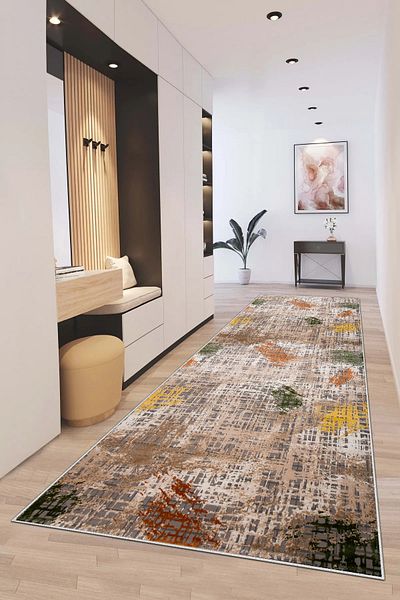 Hülya Home 3058 Model Digital Printed Cutting Mat - Washable Non-Slip Base and Entrance Carpet