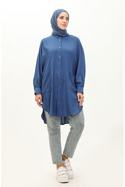 sefamerve Ανοιχτό Navy Blue Viscose Tunic - Τσέπη, Μοντέλο 6480-16