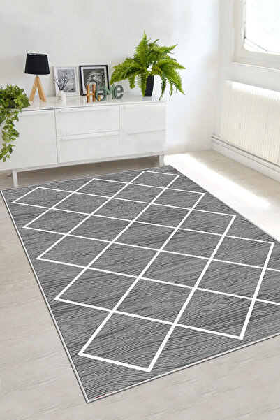 df home Salon Halısı Geometrik İskandinav Eskitmeli Dijital Baskı Yıkanabilir...