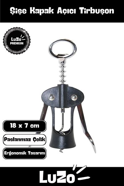 LuZo Premium Series Non-Tarnish Stainless Steel Cork Cap Wine Opener Bottle Corkscrew 18 X 7 cm