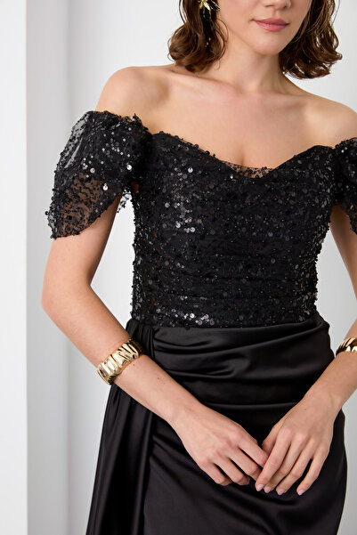 Lafaba Dámské černé flitrové flitrové flitrové dlouhé večerní šaty