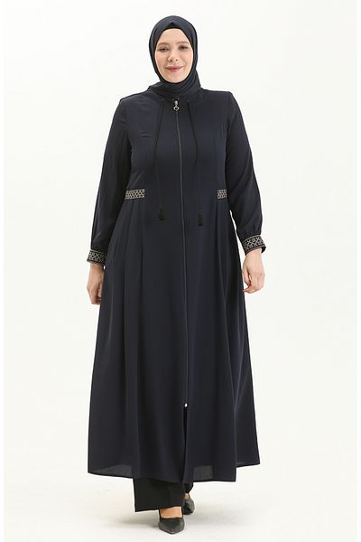 sefamerve Navy Blue Κεντημένο Μεγάλο Μέγεθος Ferace 5047-02