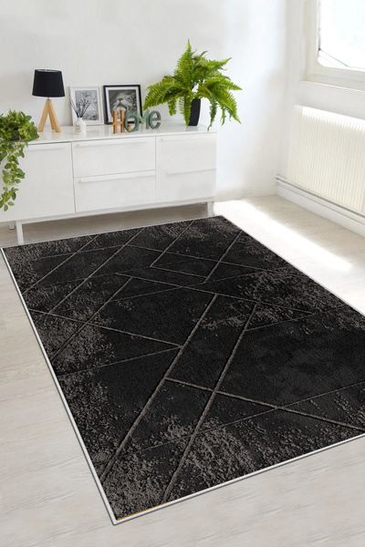 df home Salon Halısı Geometrik İskandinav Eskitmeli Dijital Baskı Yıkanabilir...