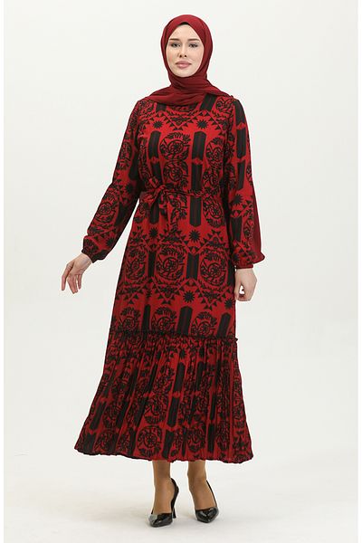 sefamerve Red Viscose Dress - Alisa Farbal and Belted 4599-02