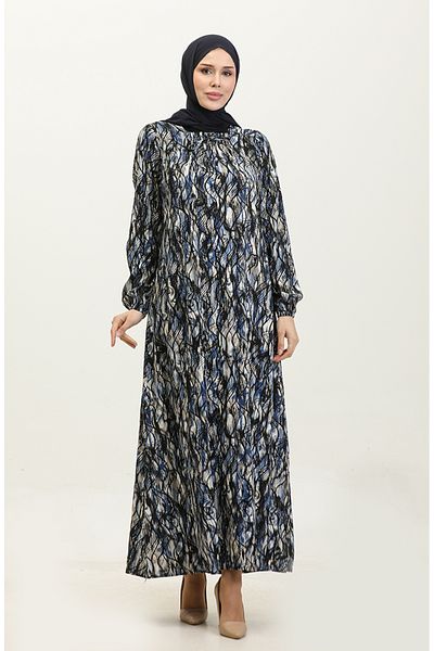 sefamerve Φόρεμα βισκόζης μαύρο Saks Plus Size - 44851M-04 με μοτίβο