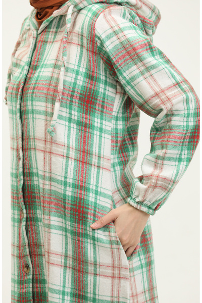 sefamerve Πράσινο εκρού καρό καπάκι με κουκούλα - NZR001B-03