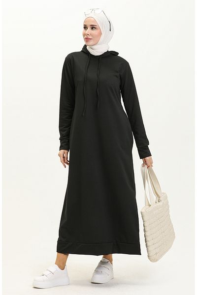 sefamerve Schwarzes Sportkleid mit Kapuze – Zwei Fäden 0190-09
