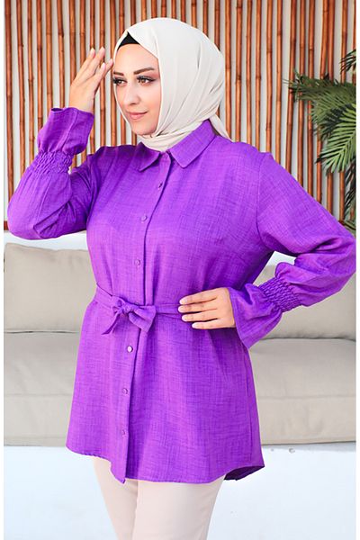 sefamerve Tunica cu curea de marime mare violet - 2033-09