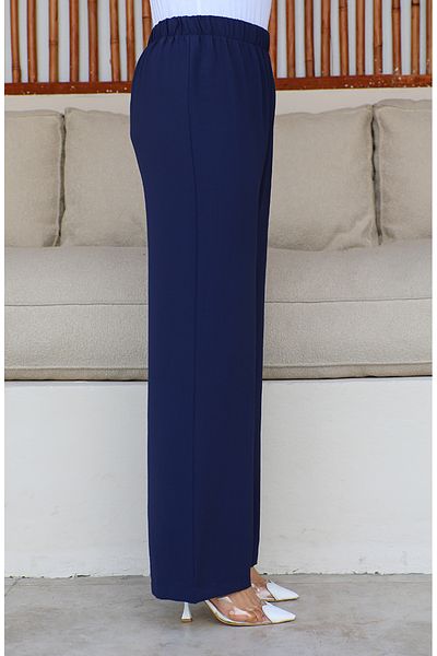 sefamerve Dark Navy Blue Wide Leg Trousers with Aerobin Fabric - 1006-11
