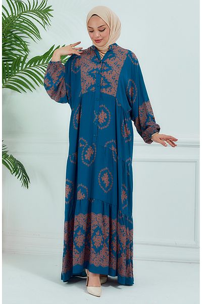 sefamerve Rochie cu mâneci cu balon de culoare benzină 5585-01