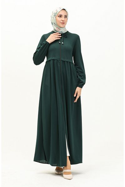 sefamerve Emerald Green Zippered Ferace - 0569-07