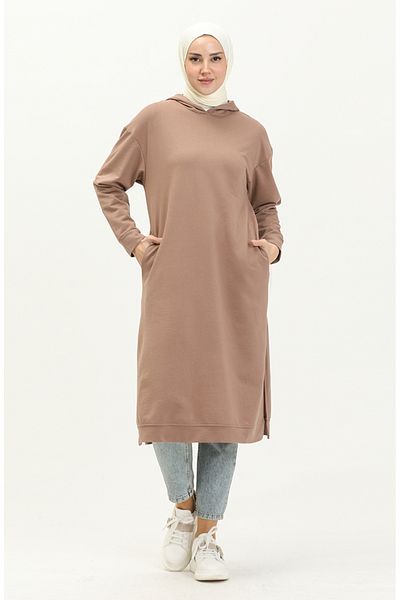 sefamerve Αθλητικό χιτώνα με κουκούλα Milk Coffee - 3007-24