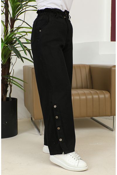 sefamerve High Waist Buttoned Black Jeans - 30053-01