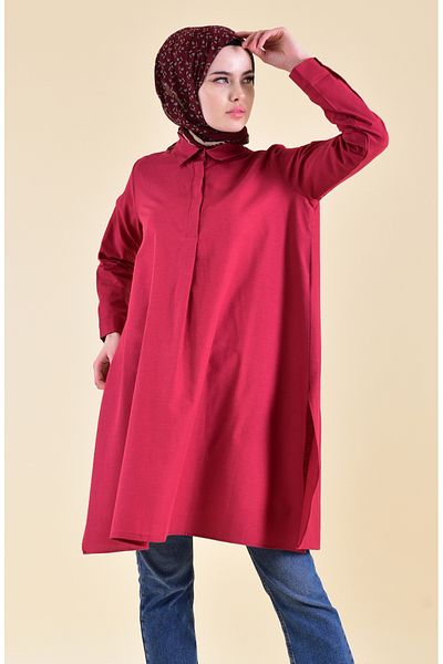 sefamerve Τονίκ με κρυφά κουμπιά και σκίσιμο 6478-10 Claret Red