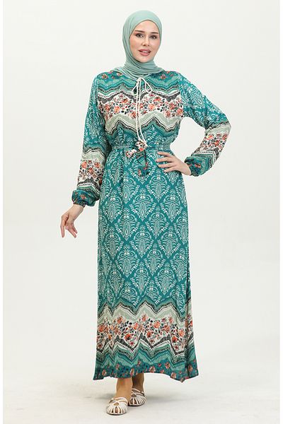 sefamerve Rochie din vascoza colorata petrol - 0418-04