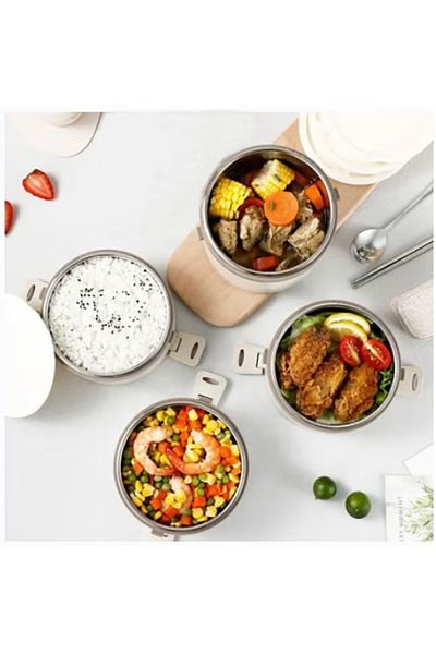 COOYA Insulated Lunch Box, Stackable 304 Stainless Steel Double Layer Portable Food Container(Khaki)