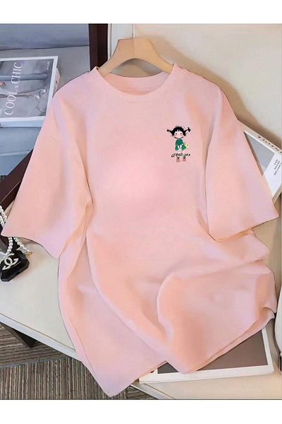PENTHİLUS Women's Breathable Cotton Girl's Back Printed T-Shirt, Summer Art Style