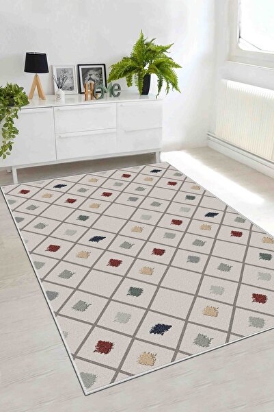 df home Salon Halısı Geometrik İskandinav Eskitmeli Dijital Baskı Yıkanabilir...