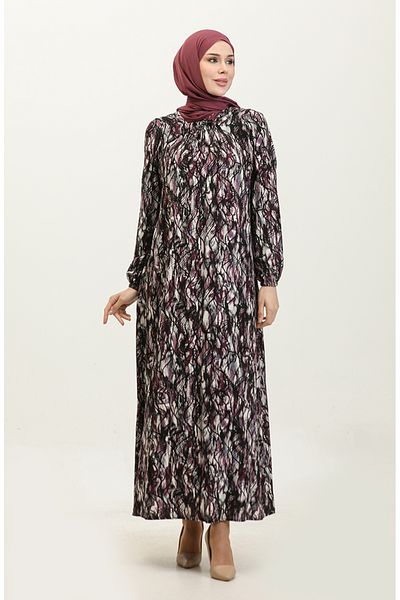 sefamerve Φόρεμα με μοτίβο βισκόζης Plus Size - 44851M-01 Black Plum