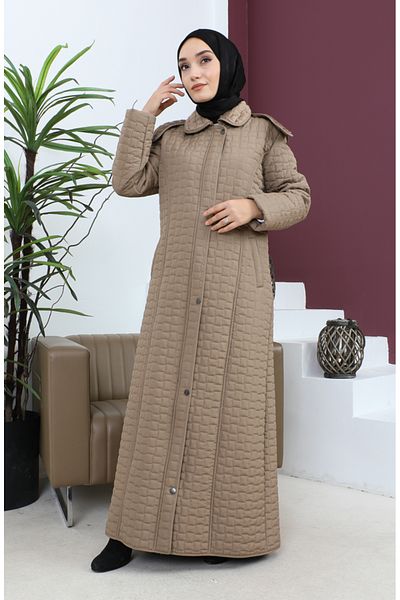 sefamerve Καπιτονέ παλτό με σχέδιο Mink Diamond Plus Size 5062-04