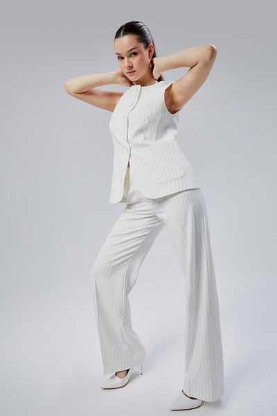 Bolivente Ecru Striped Regular Pocket Vest Trousers Set