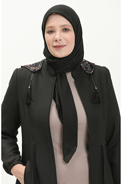 sefamerve Büyük Beden Kapüşonlu Pardesü 0471-02 Siyah