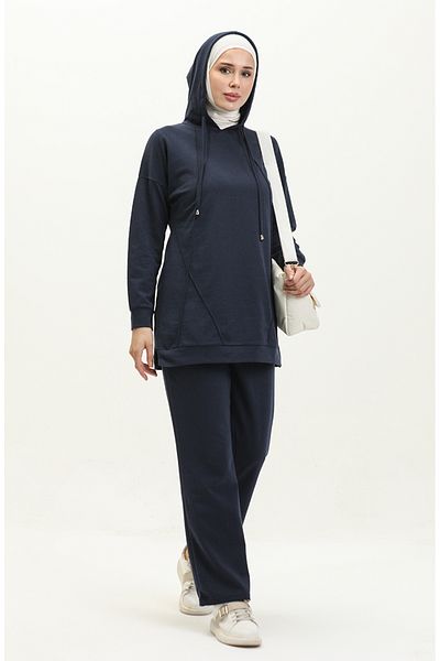 sefamerve Σετ αθλητικής φόρμας Navy Blue Slip Detail - 3039-08