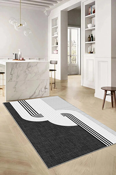 Hülya Home Mutfak Halısı Geometrik İskandinav Eskitmeli Dijital Baskı Yıkanab...