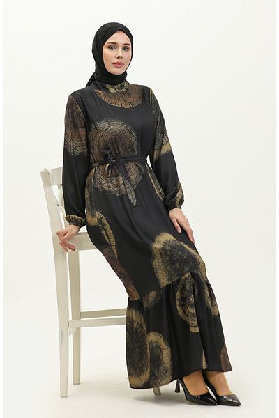 sefamerve Φόρεμα Navy Blue Yellow Digital Printed - 0262-02
