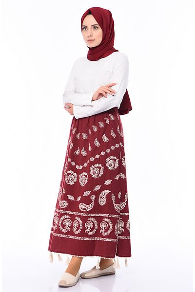 sefamerve Red Sile Cloth Pareo Skirt - 0200-04
