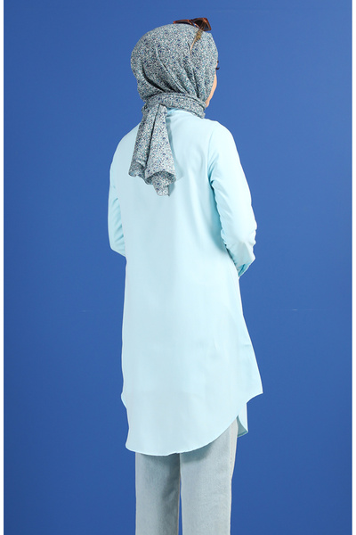 sefamerve Turquoise Tunic - Pocket and Button, Model 6472-12