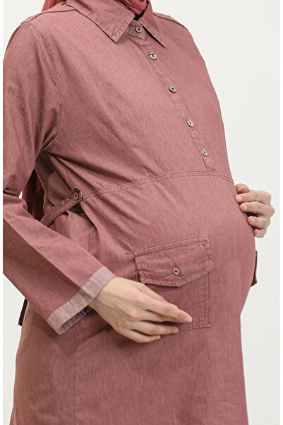 sefamerve Cepli Hamile Tunik 2700127-01 Gül Kurusu