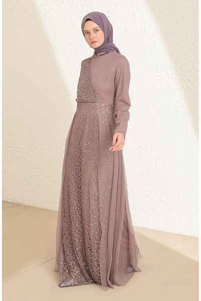 sefamerve Rochie de seara din tul cu paiete liliac - 5345-14
