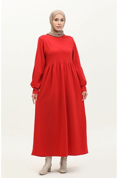sefamerve Rochie uni rosie Claret - Talie adunata, Model 0281-06
