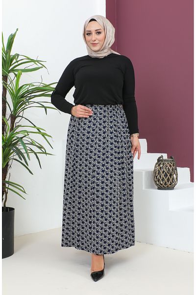 sefamerve Φούστα Navy Blue Viscose - Plus Size, σπαστό, 4360C-01