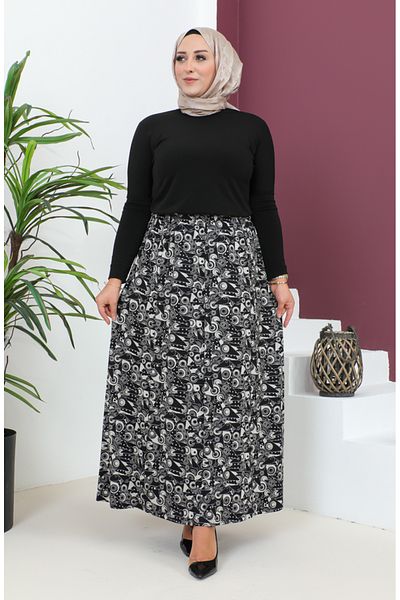 sefamerve Μαύρη φούστα βισκόζης - Plus Size, Τεμαχισμένη, 4360E-02
