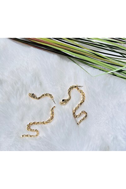 RM Bijuteri Gold Double Sided Snake Earrings