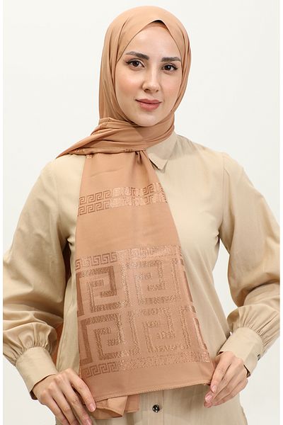 sefamerve 2070-09 Μοντέλο Jacquard Gold Chiffon Shawl