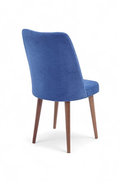 MYMASSA Polo Sandalye - Jerika Mavi Kumaş - Ahşap Ceviz Ayak - Mutfak Sandalyesi - Salon Sandalyesi