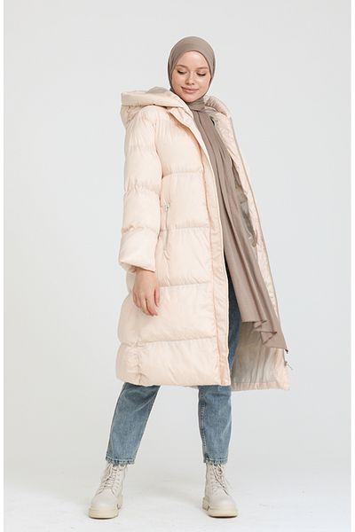 sefamerve Κρεμ κουκούλα Puffer Jacket 7031-01